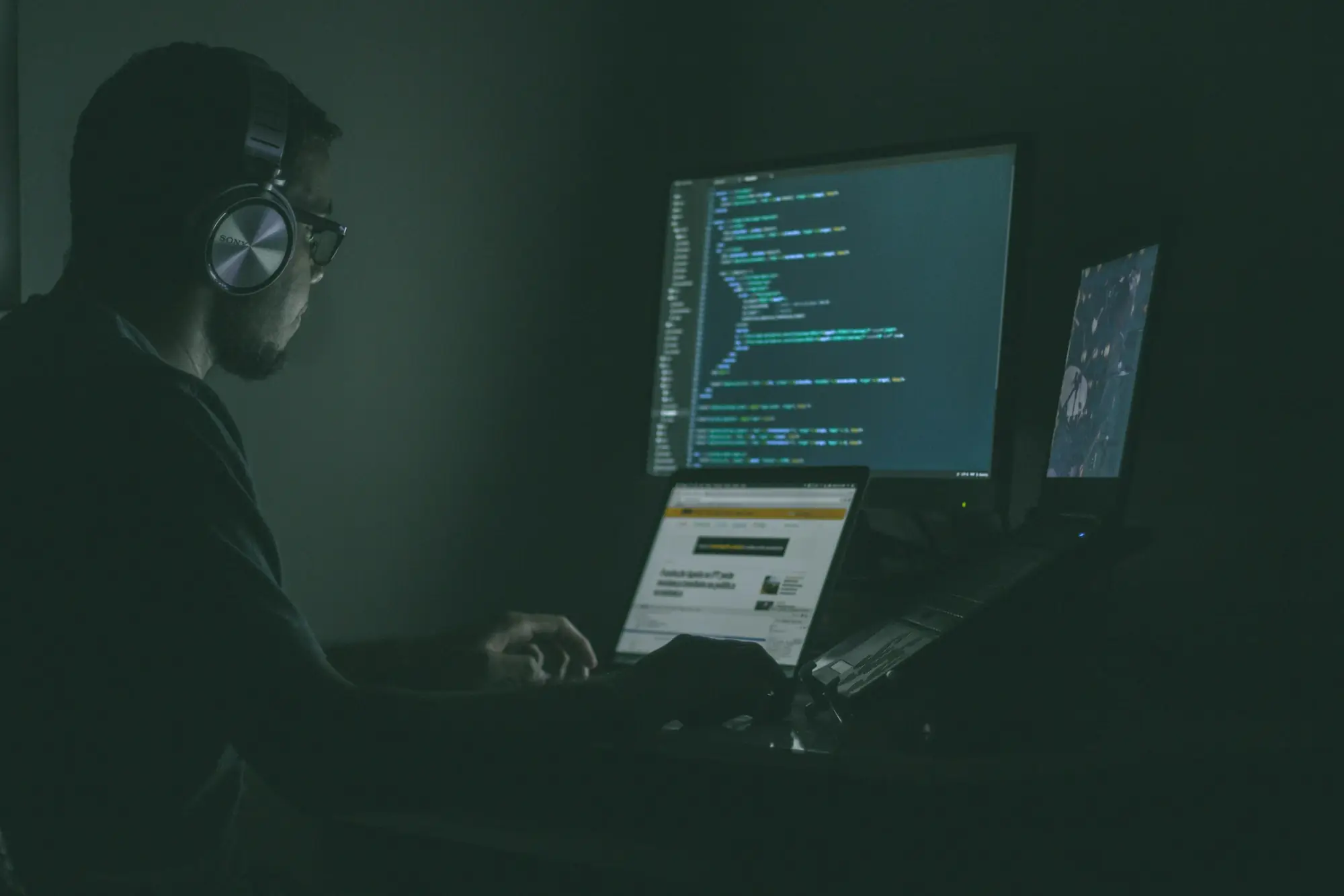 Persona trabajando en el código de una web de noche